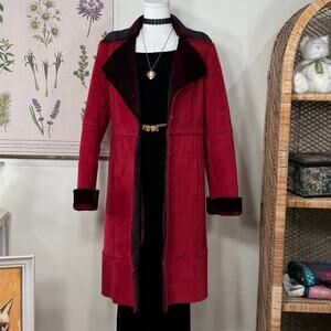 Y2k Red Faux Suede & Fur Winter Coat Vampire Romantic Goth Old Money Mob Wife S
